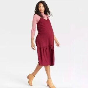 The Nines by HATCH Sleeveless Tiered Slip Maternity Dress red satin size small